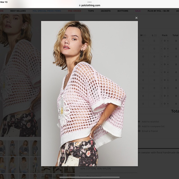 POL “ Genoa” POL Open Knit Thin Summer Sweater with Handmade Floral detail SR18 - Picture 3 of 4